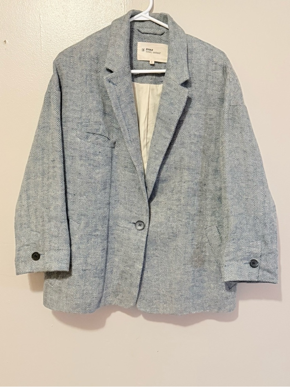 Isabel Marant Light Gray-blue Herringbone Single-Button Blazer - Picture 1 of 5